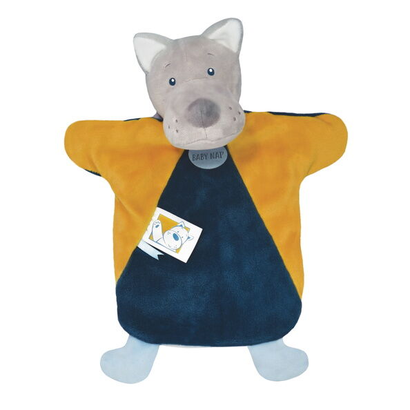  - comforter handpuppet wolf yellow blue 25 cm 